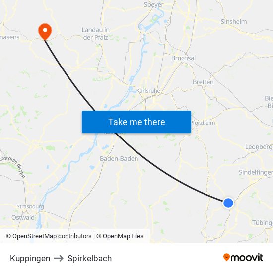 Kuppingen to Spirkelbach map