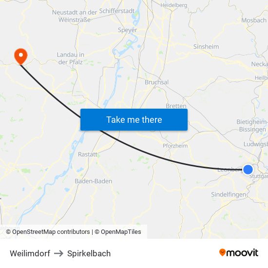 Weilimdorf to Spirkelbach map