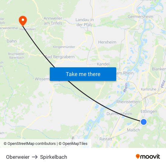 Oberweier to Spirkelbach map