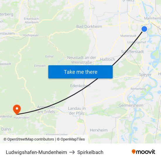 Ludwigshafen-Mundenheim to Spirkelbach map