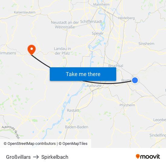 Großvillars to Spirkelbach map