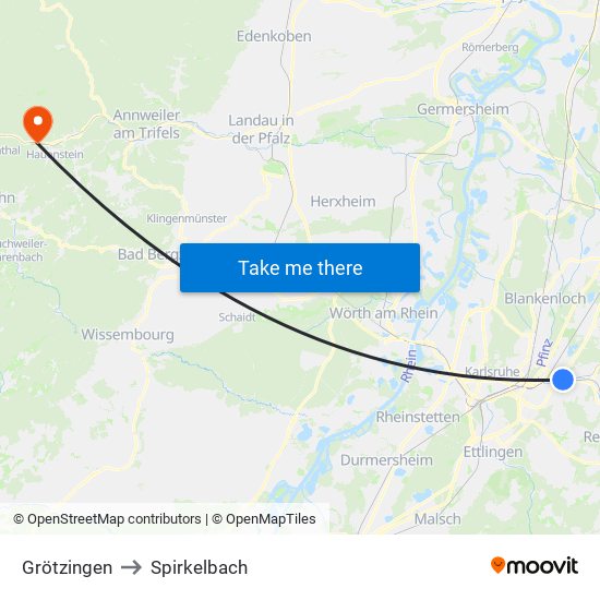 Grötzingen to Spirkelbach map