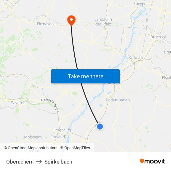 Oberachern to Spirkelbach map