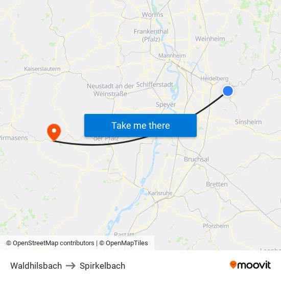 Waldhilsbach to Spirkelbach map