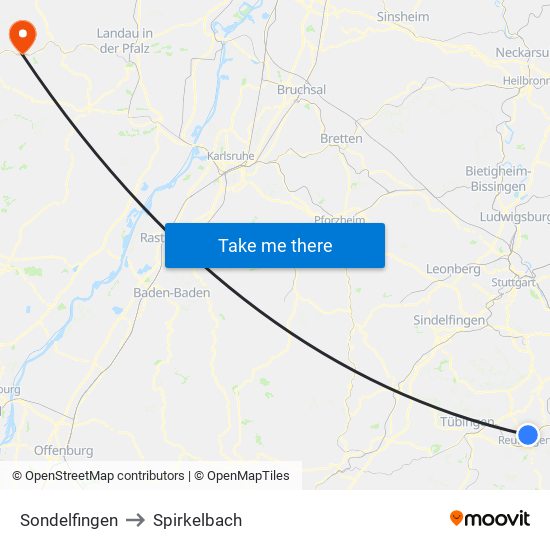 Sondelfingen to Spirkelbach map