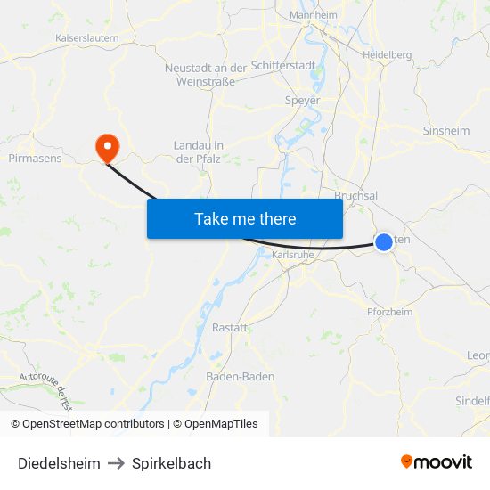 Diedelsheim to Spirkelbach map