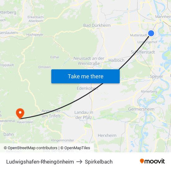 Ludwigshafen-Rheingönheim to Spirkelbach map