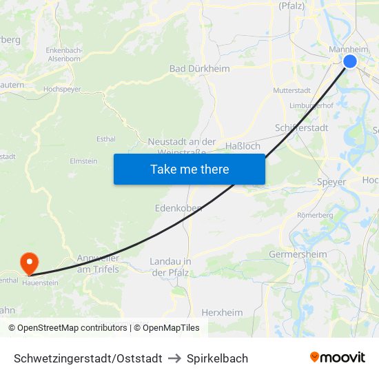 Schwetzingerstadt/Oststadt to Spirkelbach map