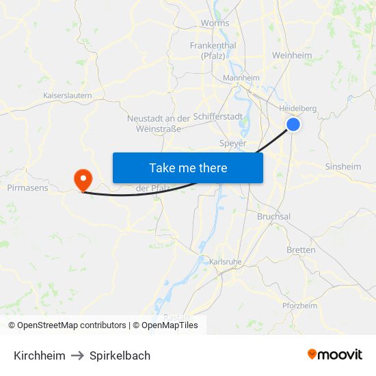 Kirchheim to Spirkelbach map