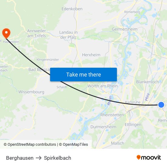 Berghausen to Spirkelbach map