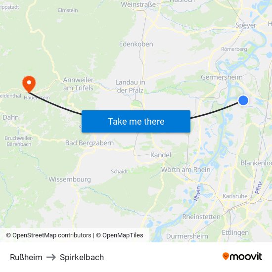 Rußheim to Spirkelbach map