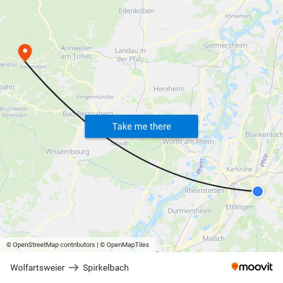 Wolfartsweier to Spirkelbach map