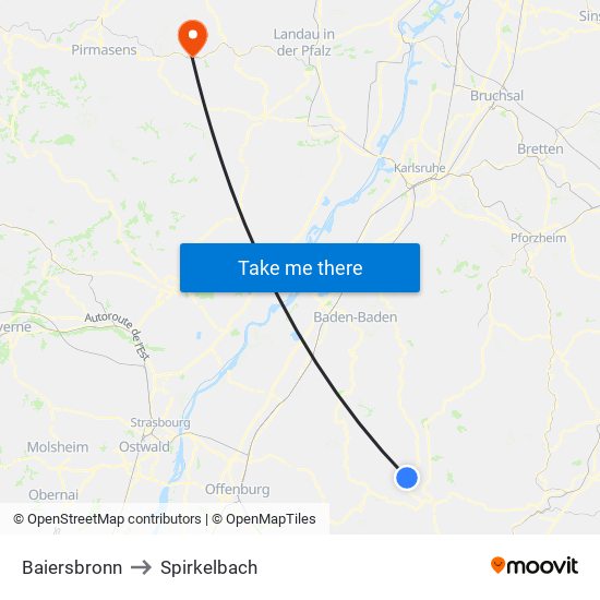 Baiersbronn to Spirkelbach map