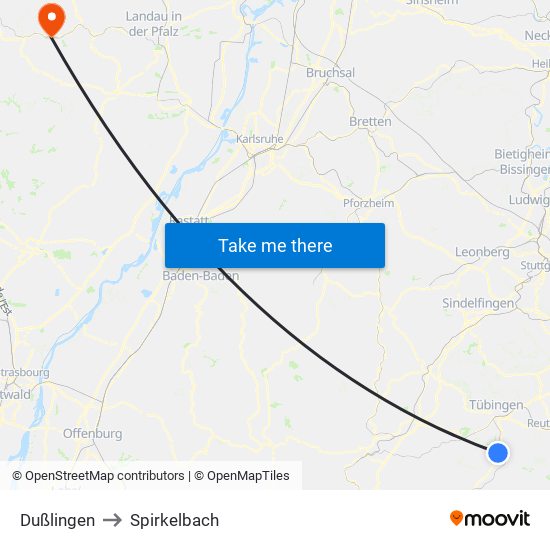 Dußlingen to Spirkelbach map