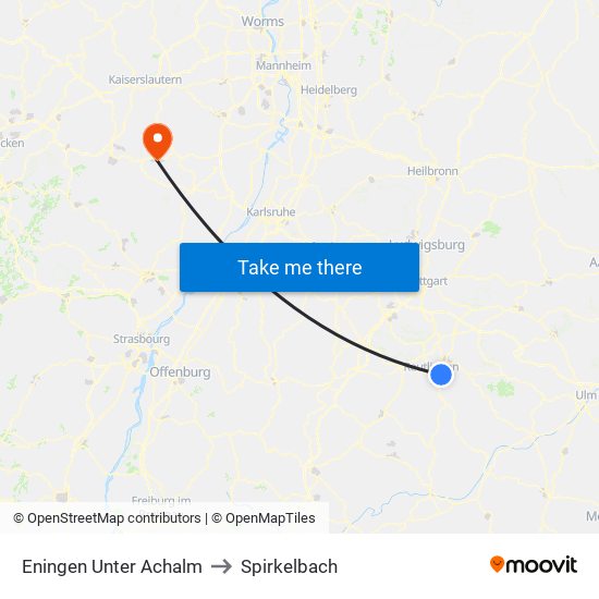 Eningen Unter Achalm to Spirkelbach map