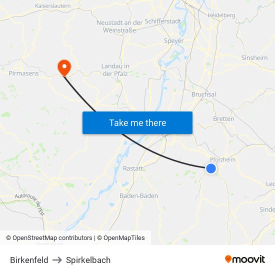 Birkenfeld to Spirkelbach map