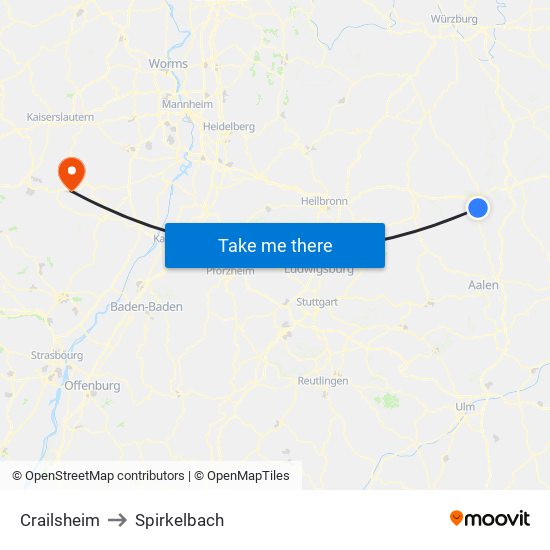 Crailsheim to Spirkelbach map