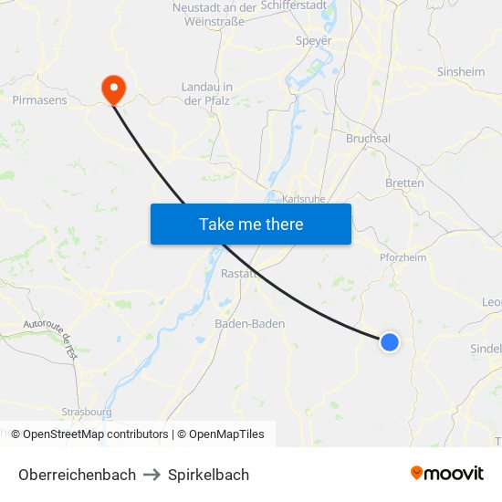 Oberreichenbach to Spirkelbach map