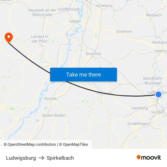 Ludwigsburg to Spirkelbach map