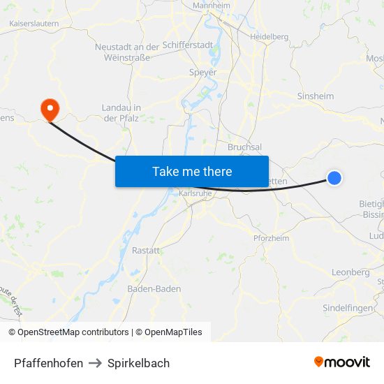 Pfaffenhofen to Spirkelbach map