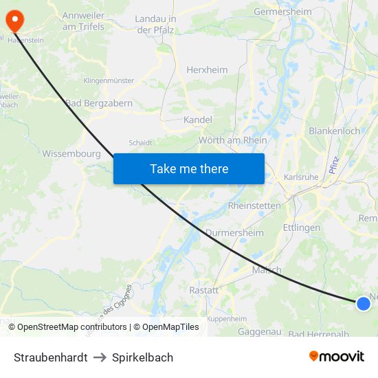 Straubenhardt to Spirkelbach map