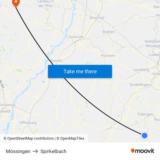 Mössingen to Spirkelbach map