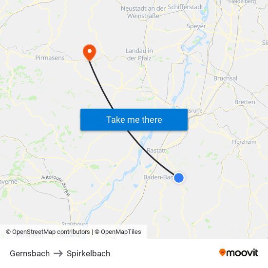 Gernsbach to Spirkelbach map