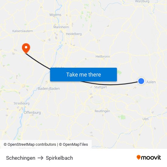 Schechingen to Spirkelbach map