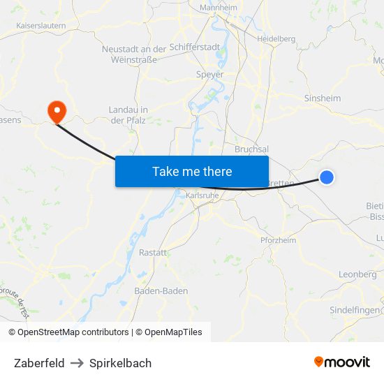 Zaberfeld to Spirkelbach map