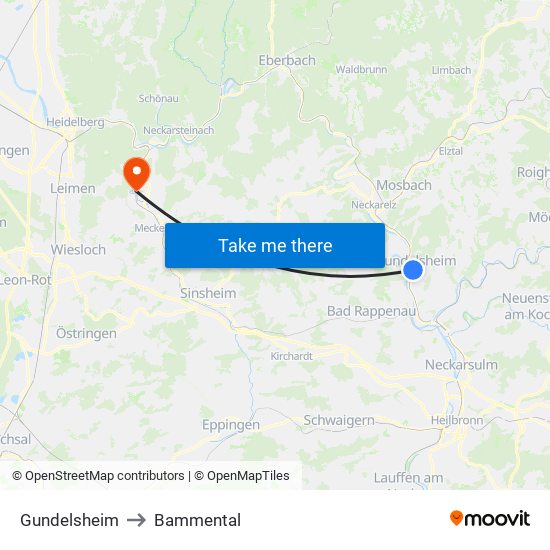 Gundelsheim to Bammental map