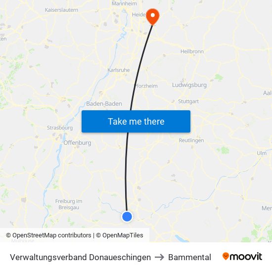 Verwaltungsverband Donaueschingen to Bammental map