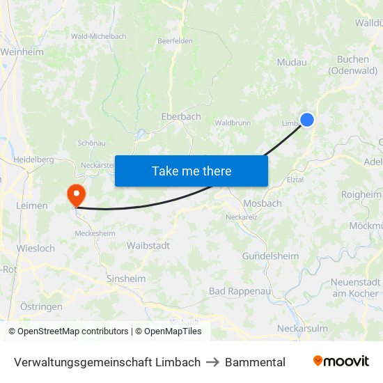 Verwaltungsgemeinschaft Limbach to Bammental map