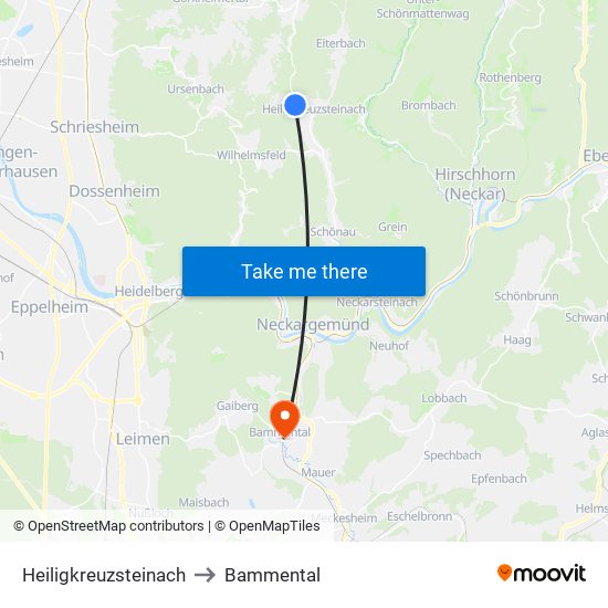 Heiligkreuzsteinach to Bammental map