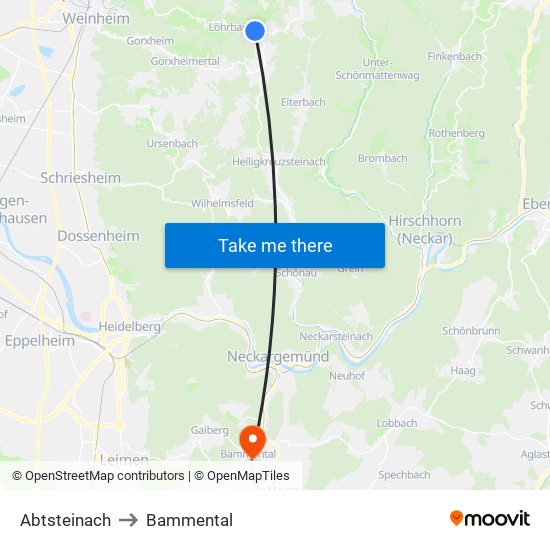 Abtsteinach to Bammental map