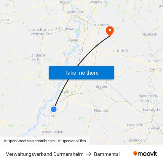 Verwaltungsverband Durmersheim to Bammental map