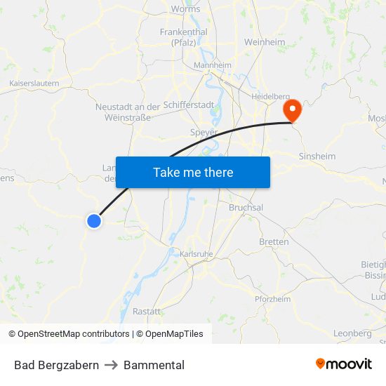 Bad Bergzabern to Bammental map