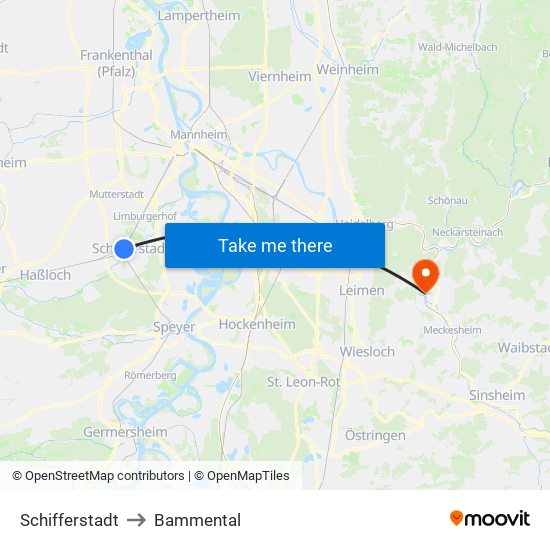 Schifferstadt to Bammental map