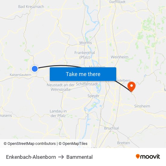 Enkenbach-Alsenborn to Bammental map