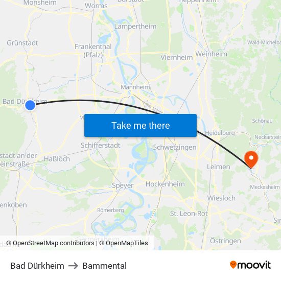 Bad Dürkheim to Bammental map