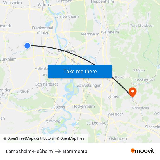 Lambsheim-Heßheim to Bammental map