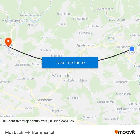 Mosbach to Bammental map