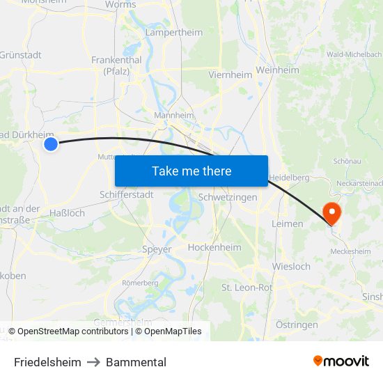 Friedelsheim to Bammental map