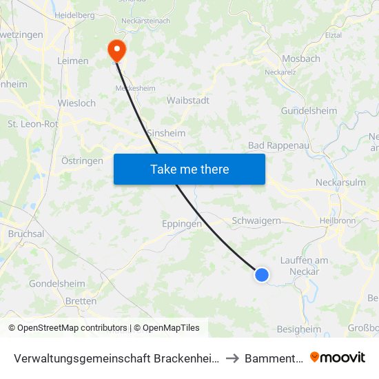 Verwaltungsgemeinschaft Brackenheim to Bammental map