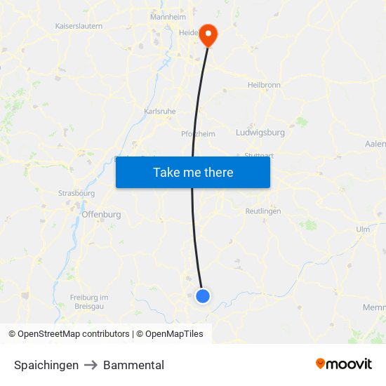 Spaichingen to Bammental map