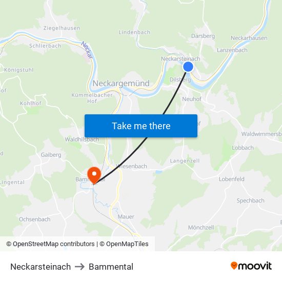 Neckarsteinach to Bammental map