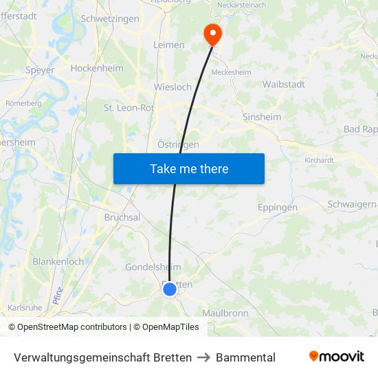 Verwaltungsgemeinschaft Bretten to Bammental map