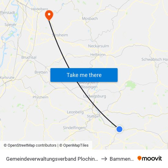 Gemeindeverwaltungsverband Plochingen to Bammental map