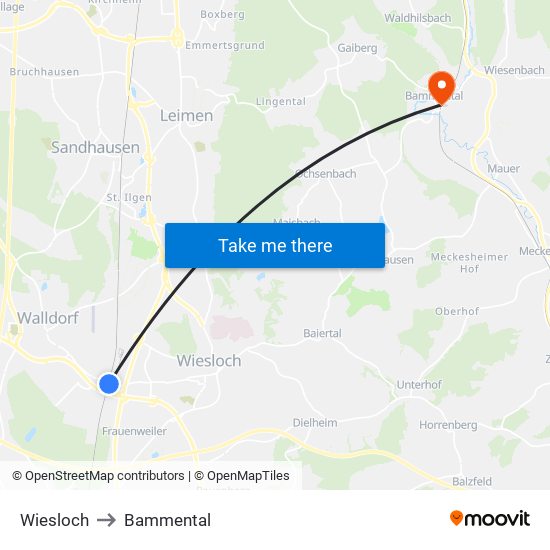 Wiesloch to Bammental map