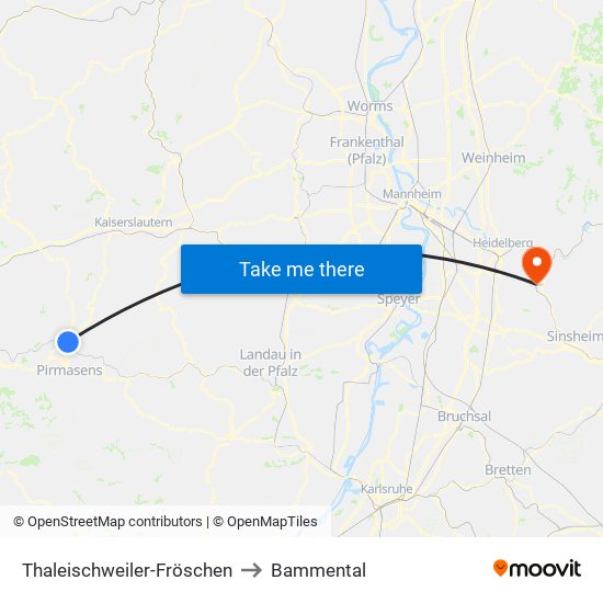 Thaleischweiler-Fröschen to Bammental map