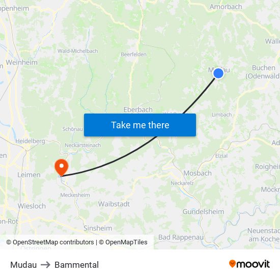 Mudau to Bammental map